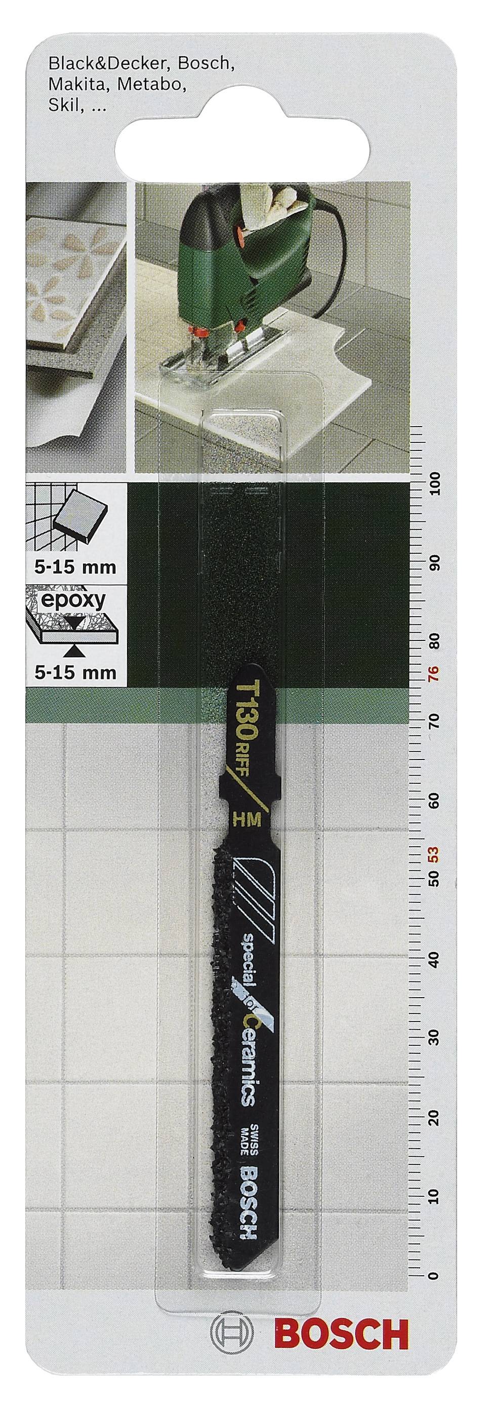 Pílový list Bosch do priamočiarej píly, vhodný pre dlaždice hrúbky 5-15 mm. Kompatibilný s Black&Decker, Bosch, Makita a Metabo.
