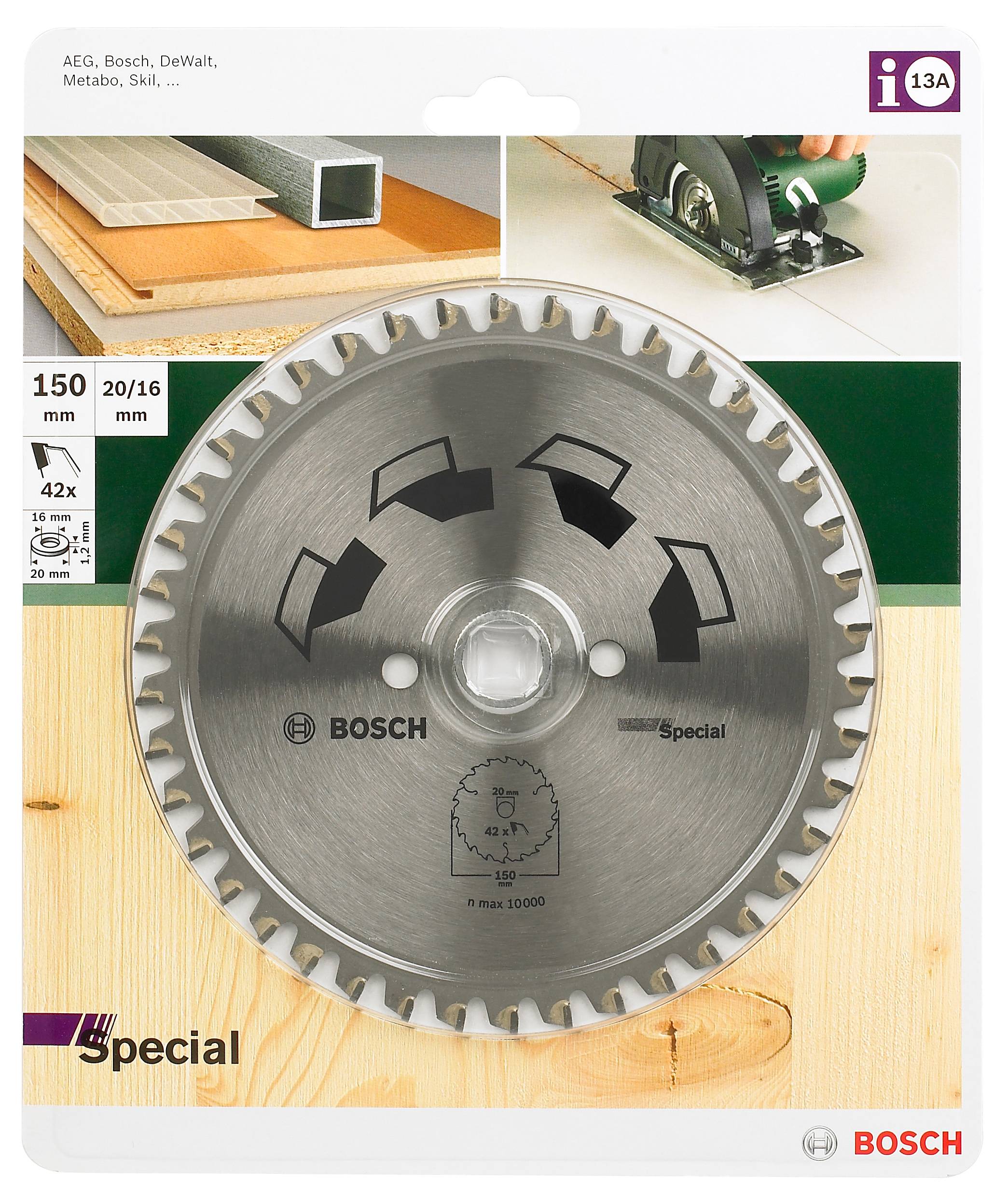 Kotúč pílový od Boscha na drevo a laminát, priemer 150 mm, 42 zubov. Vhodný pre rôzne druhy rezania.