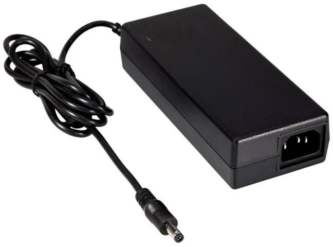 Čierny napájací adaptér s káblom a striedavým elektrickým konektorom, typicky používaný pre laptopy alebo podobné elektronické zariadenia.
