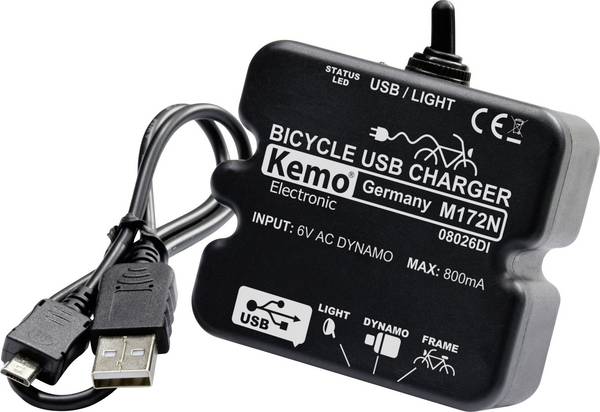 nabíjacie dynamo na bicykel s USB Kemo M-172N - USB, čierna