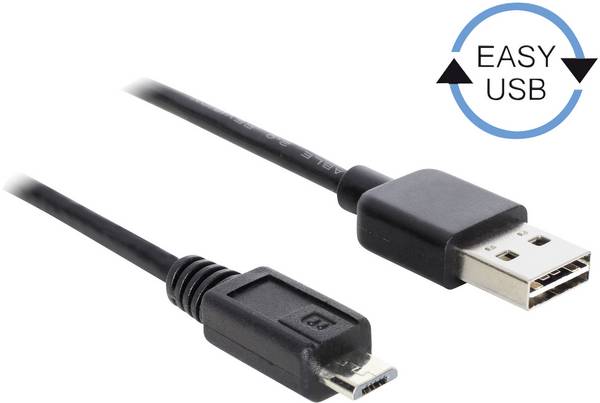 Delock USB kábel USB 2.0 USB-A zástrčka, USB Micro-B zástrčka 5.00 m čierna obojstranne zapojiteľná zástrčka, pozlátené kontakty, UL certifikácia 83369