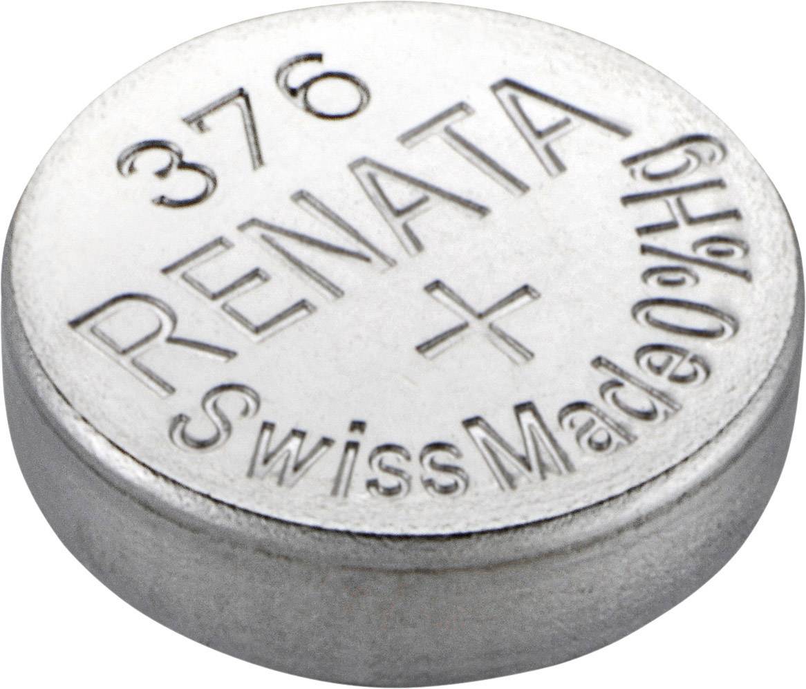 Strieborná gombíková batéria s nápisom '376 RENATA Swiss Made 0%Hg'.
