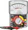 Analógový multimeter značky Voltcraft, model VC-2030 A. Displej zobrazuje odpor a napätie. Meracie vodiče sú umiestnené vpredu.