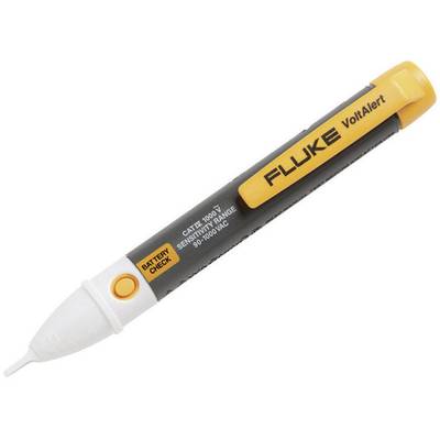 Elektrický skúšač napätia s nápisom 'Fluke VoltAlert'. Obsahuje tlačidlo na kontrolu stavu batérie. Používa sa na overenie napätia.