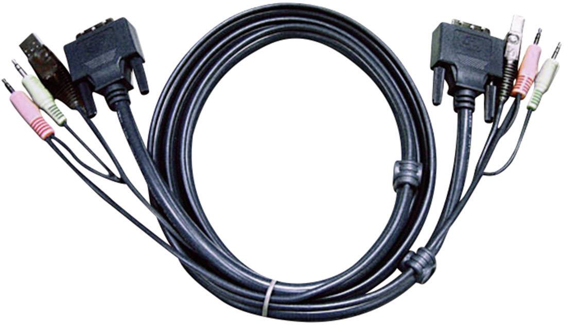 VGA kábel s dvoma koncami, každý s VGA a audio konektorom. Vhodný na prepojenie počítačov s monitormi.