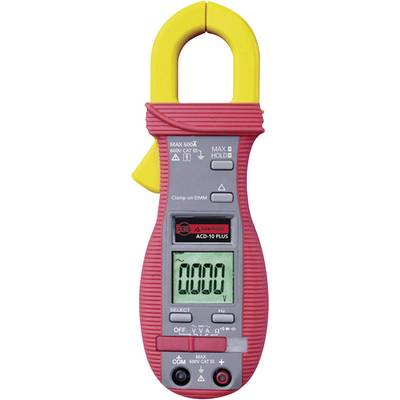 Digitálny klieštový multimeter s červeným púzdrom a žltými kliešťami. Displej zobrazuje '0,000 V'. Ideálny na meranie napätia a prúdu.