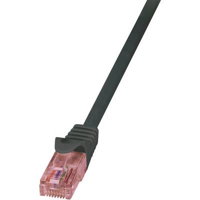 Čiernobiely ethernetový kábel s priehľadným ružovým RJ45 konektorom.