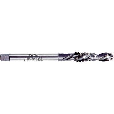 Strojový závitník so skrutkovito tvarovanými hranami, používaný na rezanie vnútorných závitov v kovovových povrchoch.