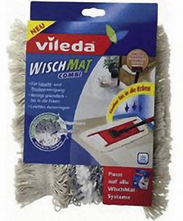 Obal mopu značky Vileda, 'WischMat Combi', vhodný pre všetky systémy 'WischMat'. Obsahuje obrázok červeného mopu.
