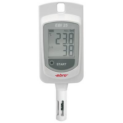 Digitálny teplomer s displejom zobrazuje '23,8 °C' a '38 %'. Je označený nápisom 'EBI 25'.
