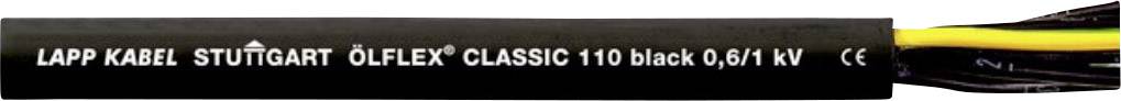 Čierne elektrické káble s nápisom 'LAPP KABEL STUTTGART ÖLFLEX® CLASSIC 110 black 0.6/1 kV', s viditeľnými vodičmi.