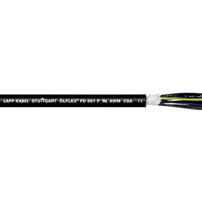 Čierny kábel s označením 'LAPP KABEL STUTTGART ÖLFLEX® FD 891 P AWG 18/32'. Konce kábla ukazujú farebné vodiče.