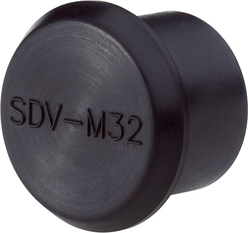 Čierny gumený zátkovací uzáver s nápisom 'SDV-M32'. Zátka má kruhovitý tvar a hladký povrch.
