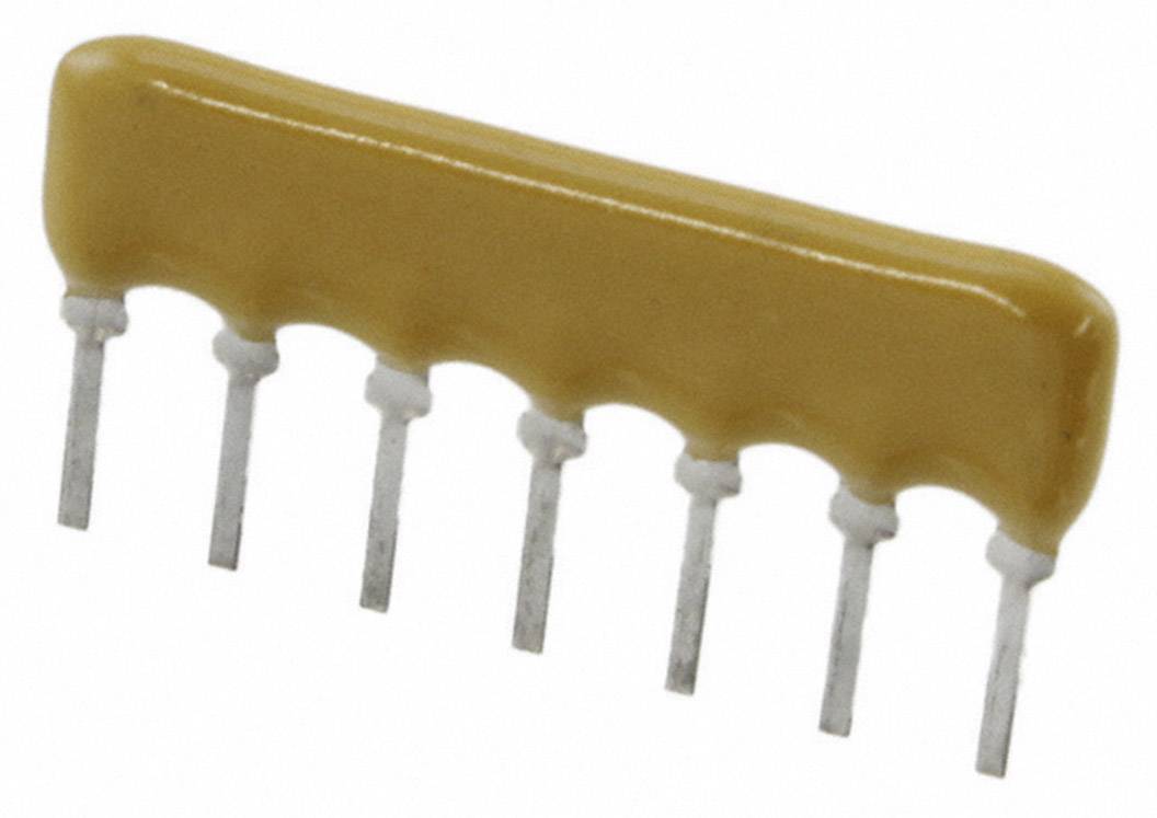 Hnedý DIP odpor so šiestimi pinmi. Používa sa v elektronických obvodoch na obmedzenie prúdu a rozdelenie napätia.