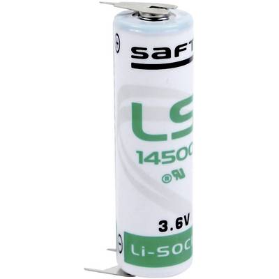 Biela valcovitá batéria so zelenými značkami, s nápisom 'LS 14500' a napätím '3,6 V'.