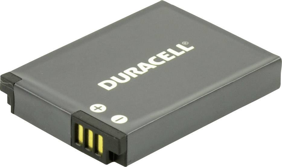 Obdĺžniková čierna batéria značky DURACELL so zobrazenými plus a mínus symbolmi na kontaktoch na prednej strane.