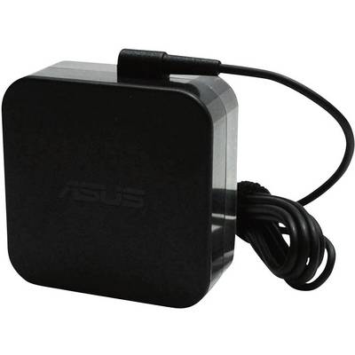 Čierna nabíjačka ASUS so zaoblenými hranami a káblom. Ideálna na nabíjanie laptopov ASUS.