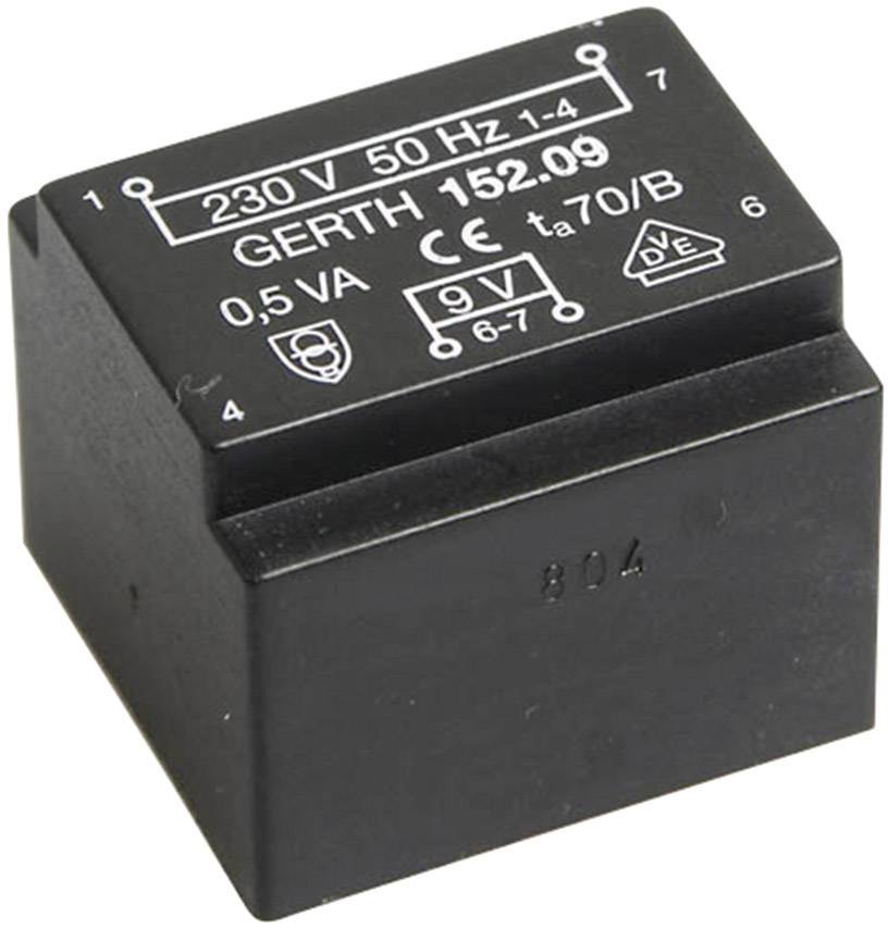 Elektrický transformátor s nápisom: 230 V, 50 Hz, 152.09, 0,5 VA, CE označenie.