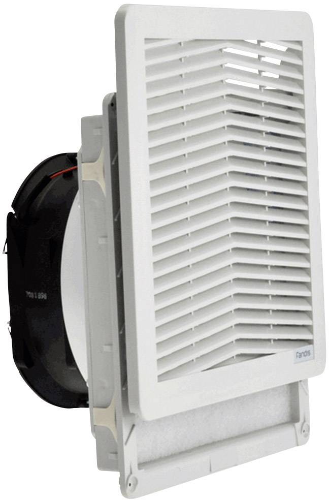 Vetracia mriežka s integrovaným ventilátorom v bočnom pohľade; biele puzdro, vhodné pre ventilačné systémy.