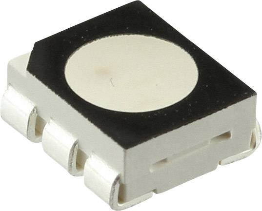 Obdĺžnikový elektrický komponent s tromi svorkami a kruhovým čiernym otvorom na vrchu.