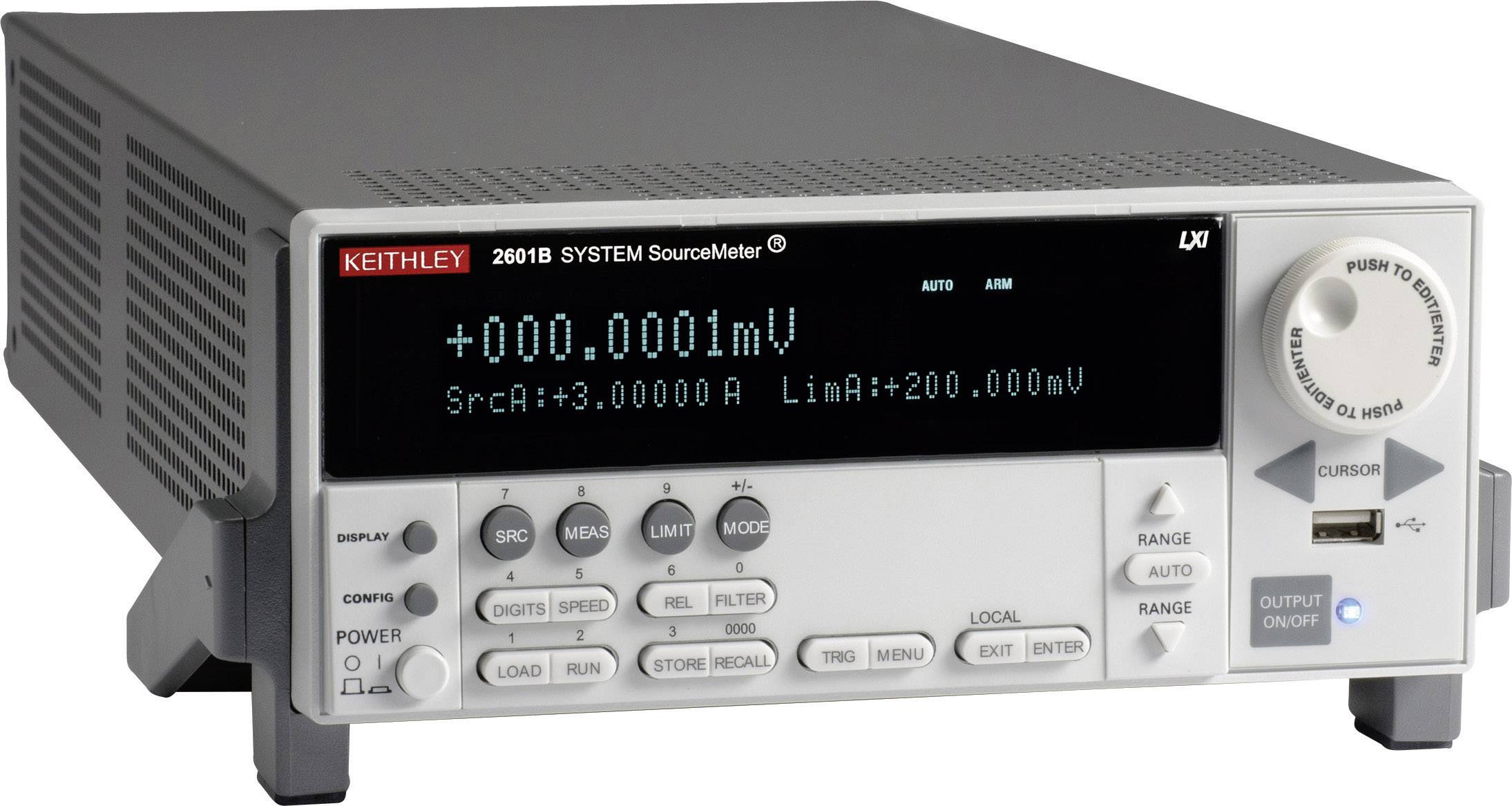 Elektronické meracie zariadenie s displejom zobrazuje '+000,0001 mV'. Ovládacie prvky a prípojky sú viditeľné na prednej strane.
