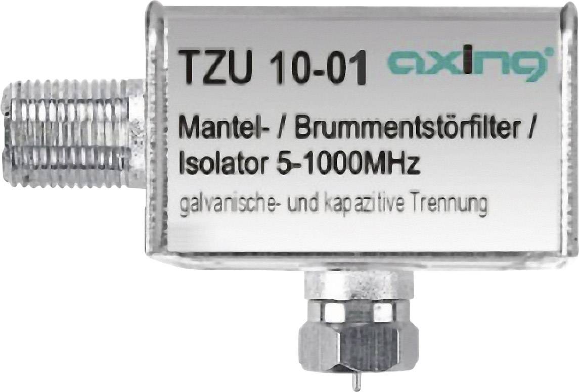 Filter TZU 10-01 od spoločnosti axing, odrušovací filter na potlačenie sieťového a nízkofrekvenčného rušenia pre frekvenčné pásmo 5-1000 MHz s galvanickým a kapacitným oddelením.