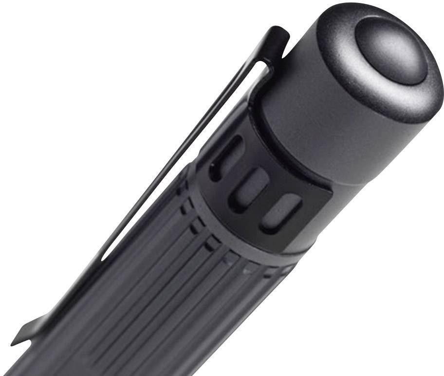 Čierny fix s vrúbkovaným úchopom a zaobľovaným mechanizmom stláčacieho tlačidla. Klip na boku je vhodný pre upevnenie.