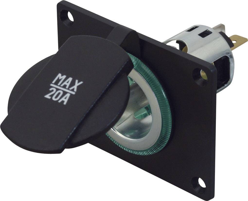 Elektrický spínač s krytom, na ktorom je zobrazené 'MAX 20A'. Spínač je navrhnutý pre maximálny prúd 20 ampérov.