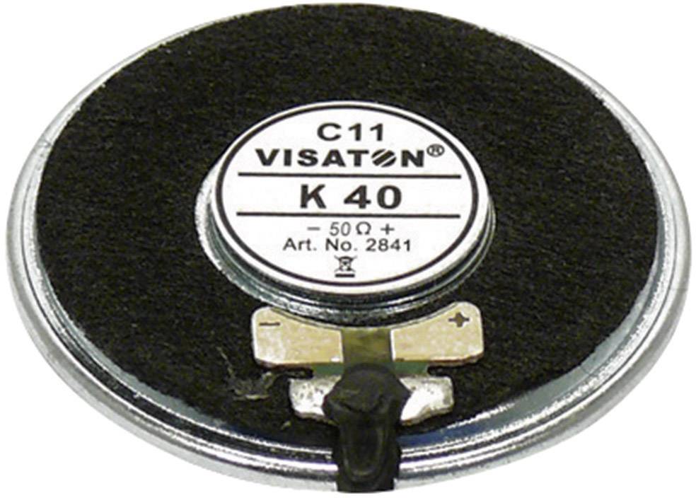 'Visaton K40' reproduktor, modelové číslo 2841, 50 ohmová impedancia. Guľatý tvar s pripájacími svorkami.