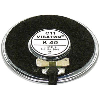 'Visaton K40' reproduktor, modelové číslo 2841, 50 ohmová impedancia. Guľatý tvar s pripájacími svorkami.
