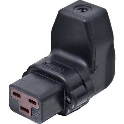 Čierny, uhlopriečne usadený elektrický konektor s trojpolovým pripojením vpredu, vhodný pre špeciálne zariadenia alebo aplikácie.