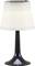 Malá stolná lampa s bielym, skladaným tienidlom na čiernej lesklej podstave; moderná, minimalistická estetika.