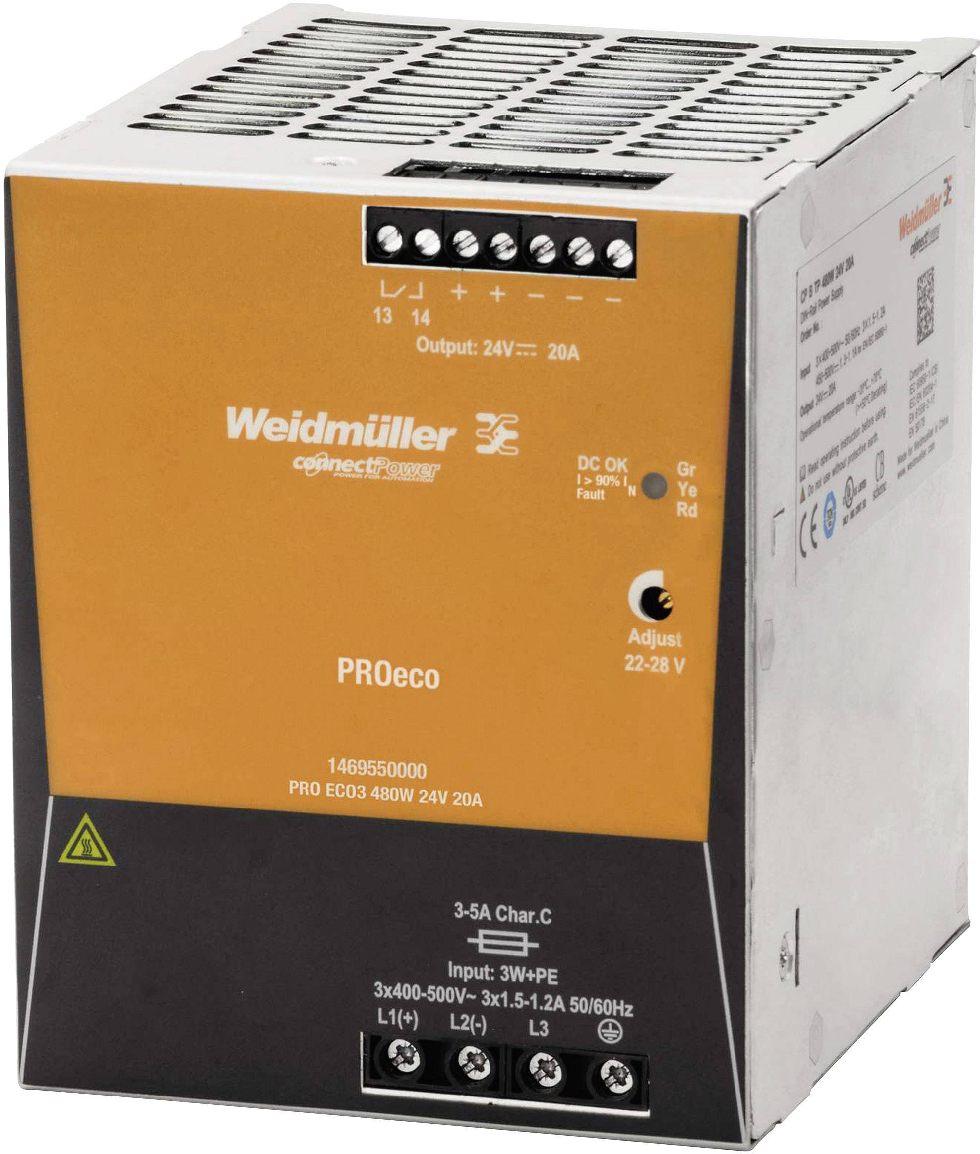 Weidmüller 1469550000 Alimentatore per guida DIN 12 V/DC 20 A 480 W Num. uscite:1 x Contenuto 1 pz.