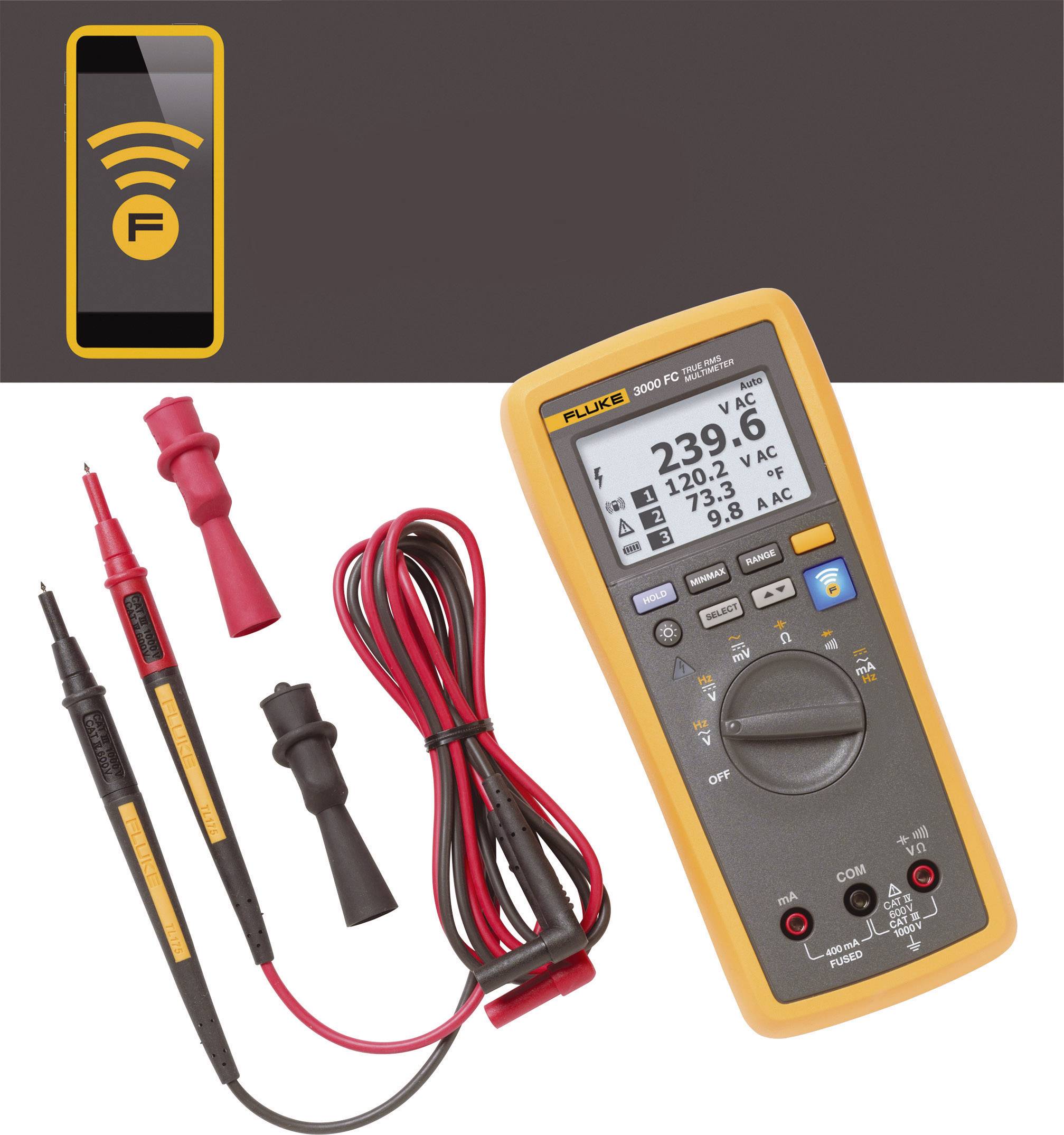 Fluke FLK-3000 FC Multimetro portatile digitale Display grafico, Data logger CAT III 1000 V, CAT IV 600 V Display (Counts): 10000