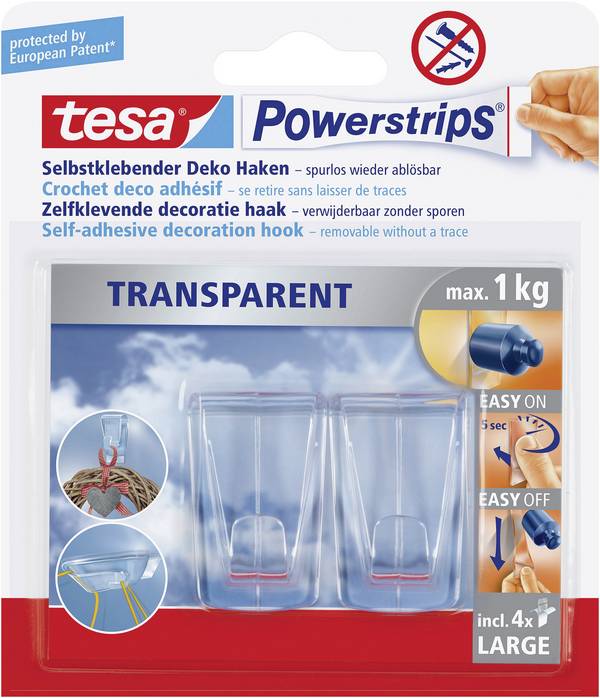 tesa POWERSTRIPS® háčiky tesa® Powerstrips® priehľadné  priehľadná Množstvo: 2 ks