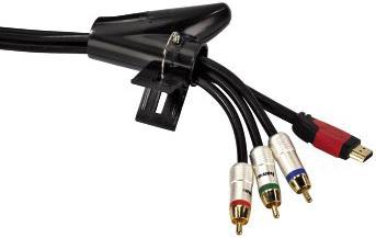 Kábový adaptér s HDMI konektorom a tromi cinch konektormi v červenej, zelenej a modrej farbe. Používa sa na pripojenie audio a video zariadení.