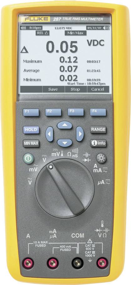 Digitálny multimeter s displejom pre zobrazenie nameraných hodnôt, tlačidlami a otočným prepínačom na výber elektrických meraní.