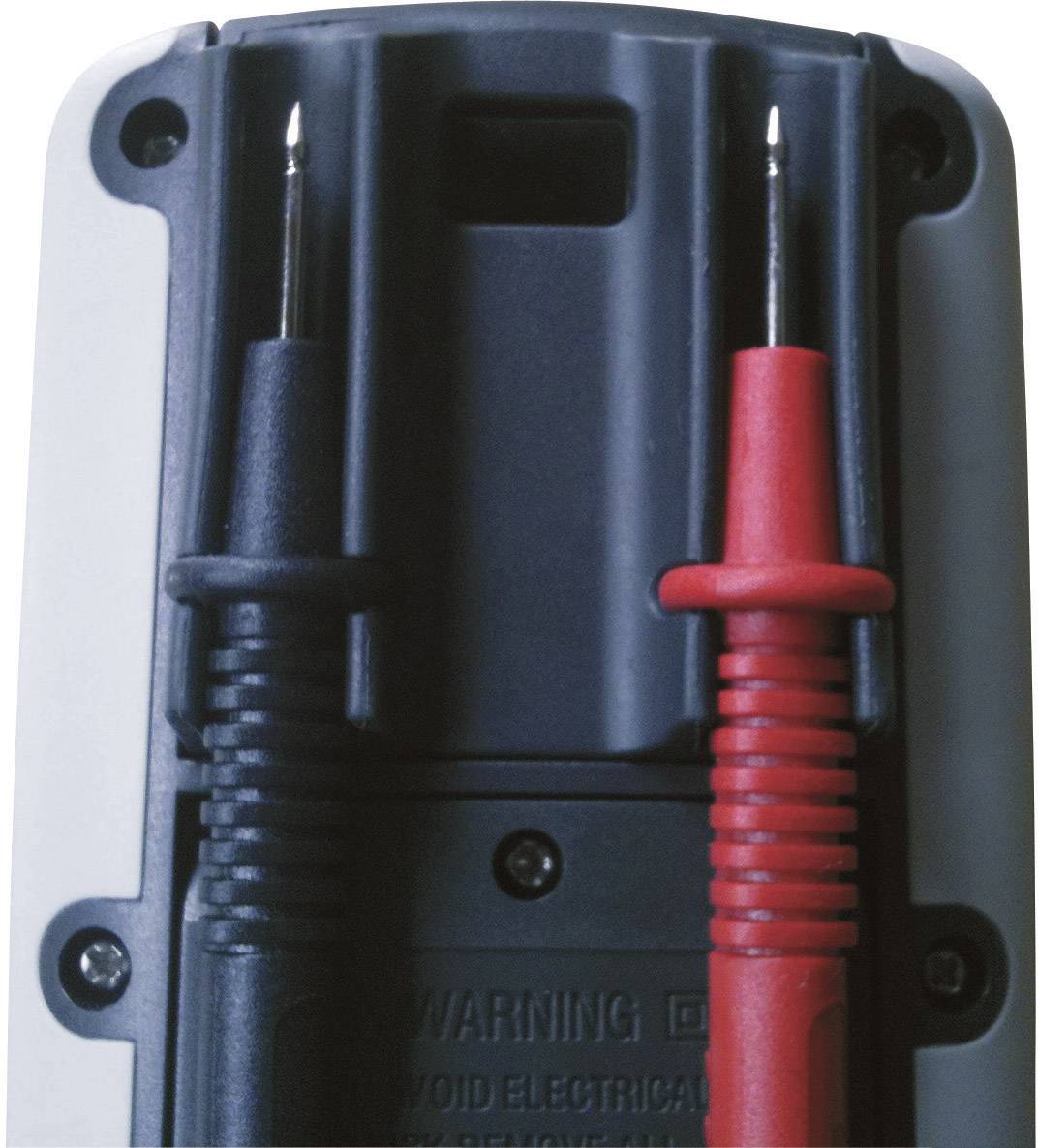 Digitálny multimeter s červenými a čiernymi meracími vodičmi.