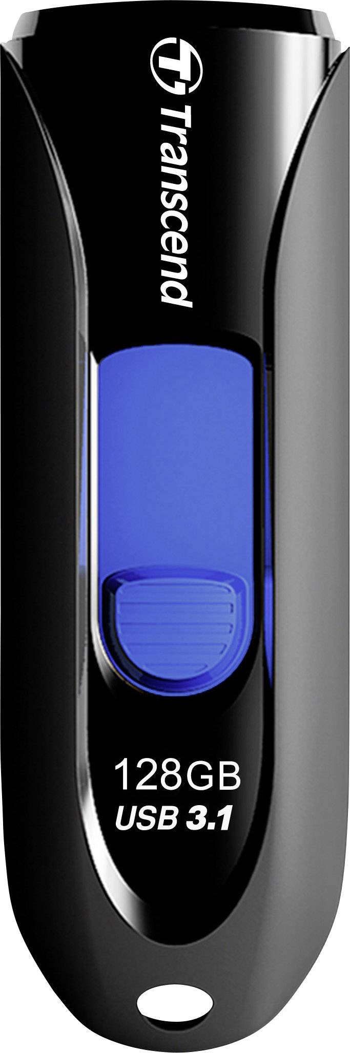USB kľúč s kapacitou 128 GB, USB 3.1, čierno-modrý dizajn.