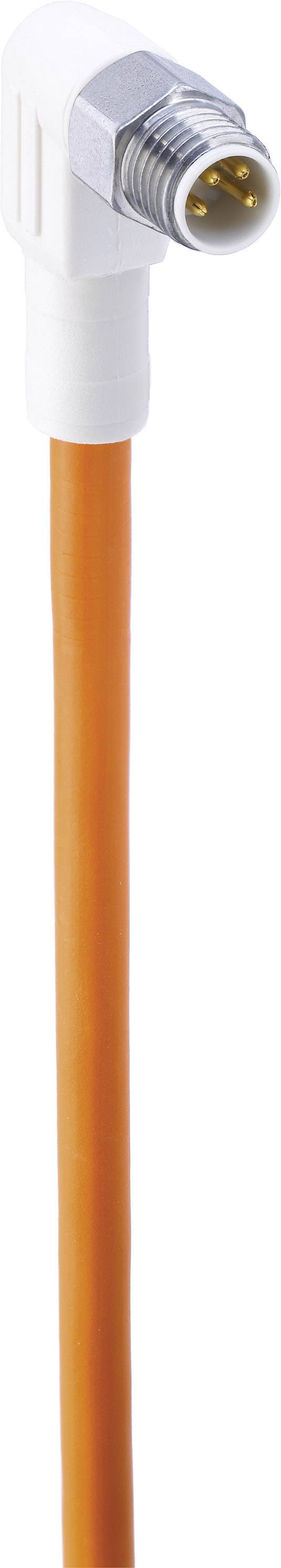 Oranžový koaxiálny kábel s bielou pravouhlou zástrčkou.