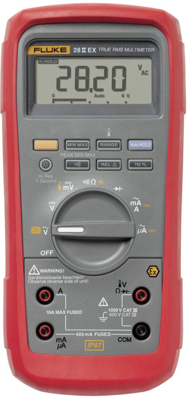 Fluke 28 IIEX digitálne/y ručný multimeter, Kalibrované podľa (ISO), vodotesné (IP67), Ex chránené, CAT III 1000 V, CAT IV 600 V, Displej (counts): 20000
