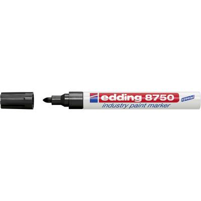 Otvorený priemyselný lakový popis Edding 8750 s čiernym uzáverom a hrotom, vhodný pre trvalé značenie na kove a plastoch.