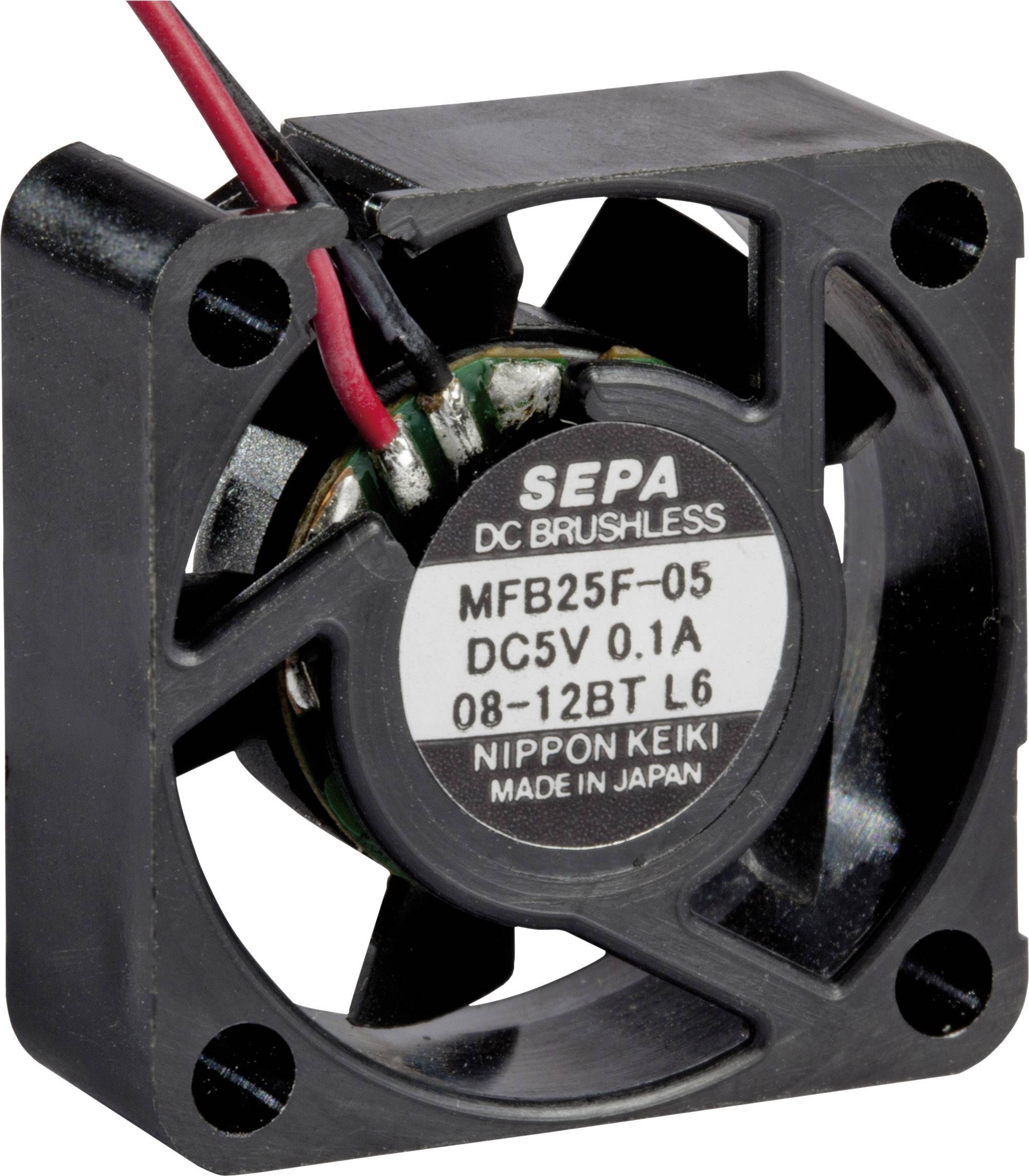 'SEPA DC bezkartáčový ventilátor, model MFB25F-05, DC5V 0,1A, 08-12BT L6. Vyrobené v Japonsku spoločnosťou Nippon Keiki.'
