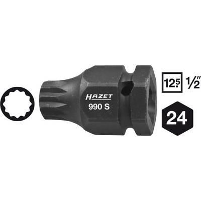 Čierny nástrčný kľúč značky Hazet s označením '990 S', s 1/2-palcovým pohonom, veľkosťou 24 mm a 12-hranným profilom.