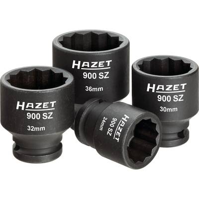 Štyri čierne nástrčné kľúče značky Hazet s uvedením veľkostí: 36 mm, 32 mm, 30 mm a 24 mm. Všetky sú označené nápisom '900 SZ'.
