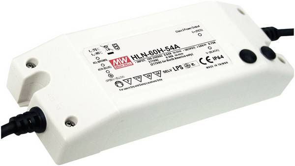 MEAN WELL HLN-60H-15A LED driver, napájací zdroj pre LED  konštantné napätie, konštantný prúd 60 W 4 A 9 - 15 V/DC stmievateľný, PFC spínacie obvod, ochrana proti prepätiu, schválenie nábytku