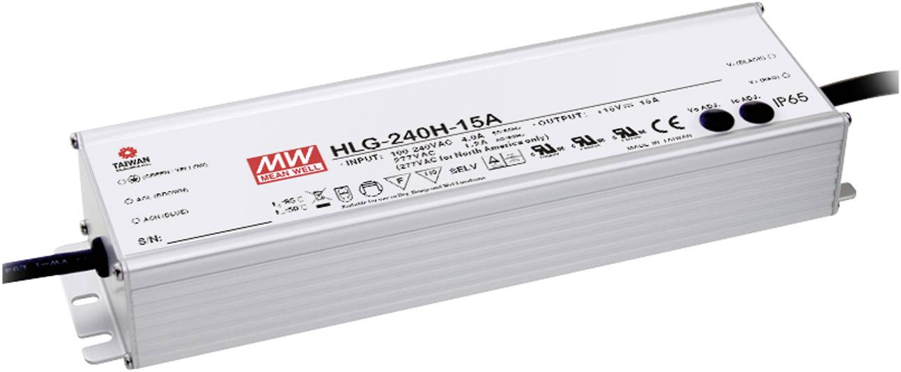MEAN WELL HLG-240H-24A LED-driver, LED-transformator Constante spanning, Constante stroomsterkte 240 W 10 A 24 V/DC PFC-schakeling, Overbelastingsbescherming, afbeelding