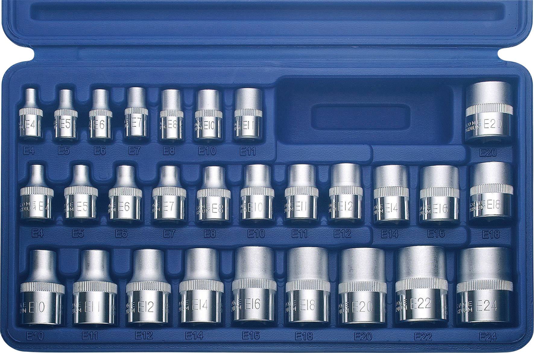 Kunzer Topnøgleindsats-sæt 3/8 (10 mm), 1/4 (6,3 mm), 1/2 (12,5 mm) 28 dele 7EP28