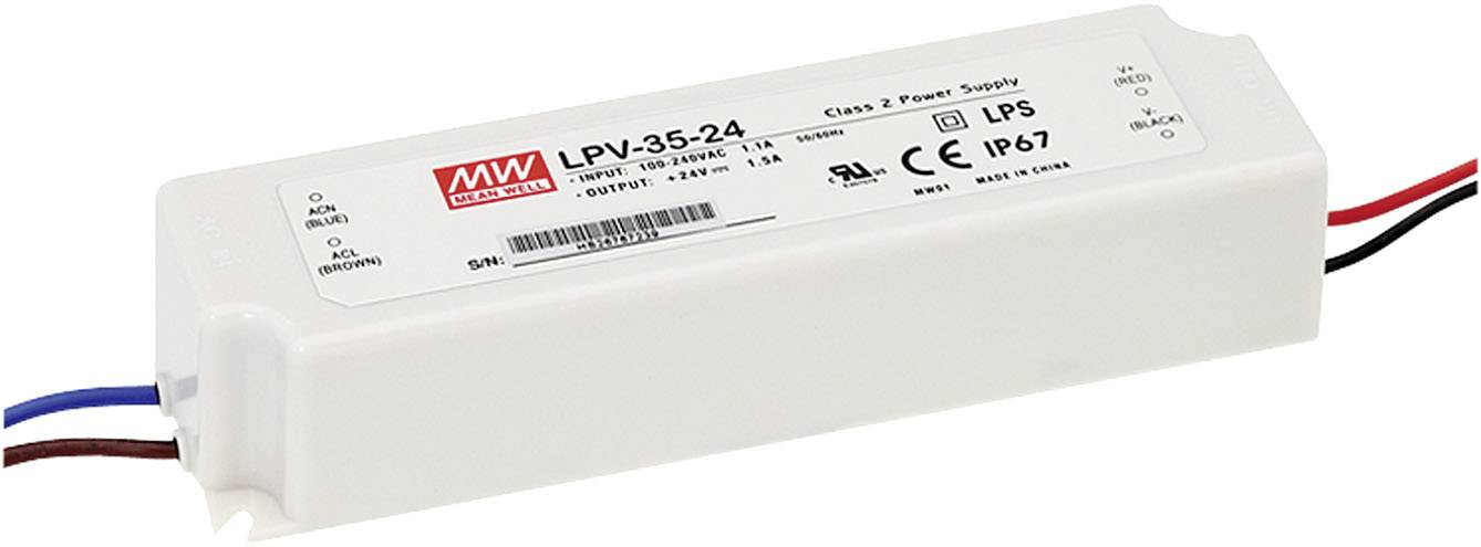 MEAN WELL LPV-35-24 LED-transformator Constante spanning 36 W 0 - 1.5 A 24 V/DC Niet dimbaar, Overbelastingsbescherming 1 stuk(s) afbeelding