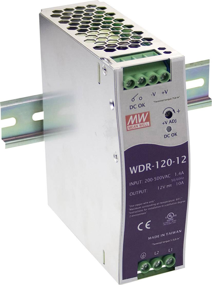 MW Mean Well WDR-120-24 Alimentatore per guida DIN 24 V/DC 5 A 120 W Num. uscite:1 x Contenuto 1 pz.